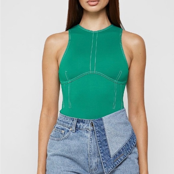 Maniere De Voir Tops - Maniere De Voir Racer Back Bodysuit Kelly Green sz Small Thong style snap